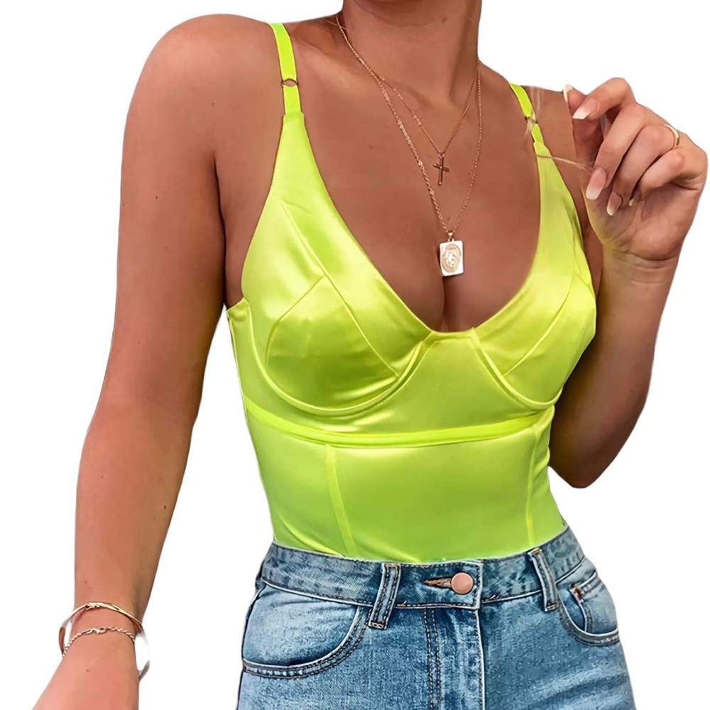 neon yellow shiny bodysuit